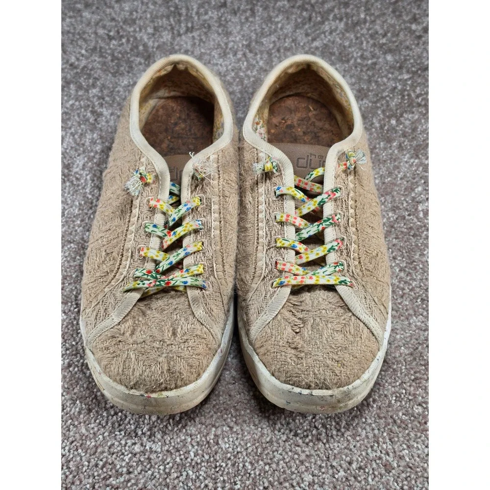 Hey Dude Knit Tan Floral Lace Slip On Sneakers Womens Size 10